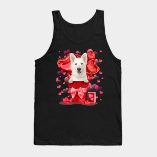 White German Shepherd In Red Pot Happy Valentine's Day Tank Top